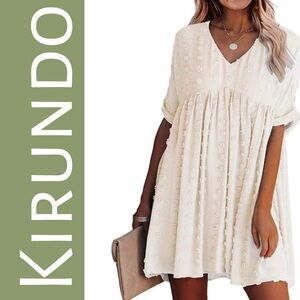 NWT Kirundo Swiss Dot Ivory/Cream  Cottagecore Boho Mini Babydoll Dress Small